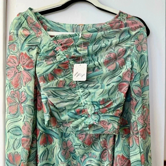 NWT Free People Supernova Set Two Piece Skirt Crop Top Long Sleeve Green Medium - Picture 6 of 17